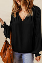 Load image into Gallery viewer, Notched Neck Lantern Sleeve Blouse