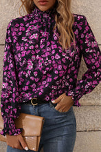 Load image into Gallery viewer, Floral Mock Neck Flounce Sleeve Blouse