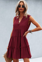 Load image into Gallery viewer, Frill Trim Notched Sleeveless Tiered Dress