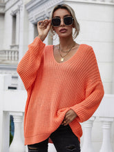 Load image into Gallery viewer, Rib-Knit Drop Shoulder V-Neck Pullover Sweater
