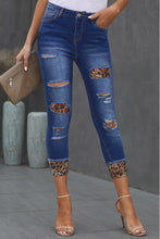 Load image into Gallery viewer, Leopard Patch Distressed Cropped Jeans