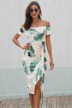 Load image into Gallery viewer, Printed Off-Shoulder Split Dress