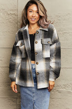Load image into Gallery viewer, Plaid Dropped Shoulder Collared Jacket