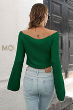 Load image into Gallery viewer, Cropped V-Neck Flare Sleeve Knit Top