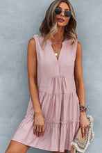 Load image into Gallery viewer, Frill Trim Notched Sleeveless Tiered Dress