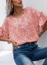 Load image into Gallery viewer, Leopard Round Neck Frill Trim Blouse