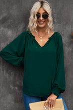 Load image into Gallery viewer, Notched Neck Lantern Sleeve Blouse
