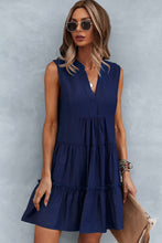 Load image into Gallery viewer, Frill Trim Notched Sleeveless Tiered Dress