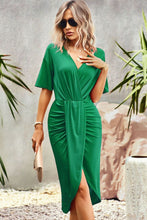 Load image into Gallery viewer, Surplice Neck Dropped Shoulder Ruched Dress