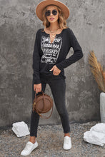 Load image into Gallery viewer, Letter Graphic Notched Long Sleeve T-Shirt