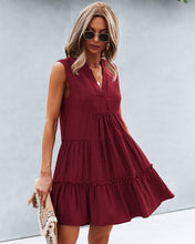 Load image into Gallery viewer, Frill Trim Notched Sleeveless Tiered Dress
