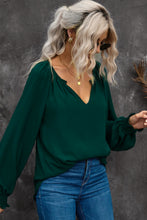 Load image into Gallery viewer, Notched Neck Lantern Sleeve Blouse