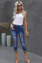 Load image into Gallery viewer, Leopard Patch Distressed Cropped Jeans