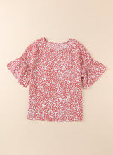 Load image into Gallery viewer, Leopard Round Neck Frill Trim Blouse