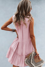 Load image into Gallery viewer, Frill Trim Notched Sleeveless Tiered Dress