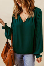 Load image into Gallery viewer, Notched Neck Lantern Sleeve Blouse