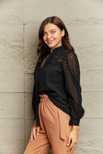 Load image into Gallery viewer, Notched Neck Openwork Long Sleeve Shirt