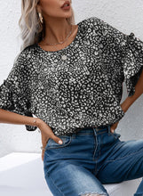 Load image into Gallery viewer, Leopard Round Neck Frill Trim Blouse
