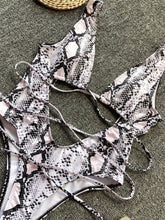 Load image into Gallery viewer, Lace-Up Backless Plunge One-Piece Swimwear