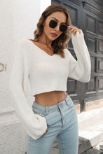 Load image into Gallery viewer, Cropped V-Neck Flare Sleeve Knit Top