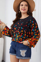 Load image into Gallery viewer, Plus Size Floral Round Neck Long Sleeve Blouse