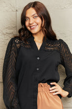 Load image into Gallery viewer, Notched Neck Openwork Long Sleeve Shirt