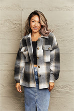 Load image into Gallery viewer, Plaid Dropped Shoulder Collared Jacket