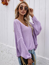 Load image into Gallery viewer, Rib-Knit Drop Shoulder V-Neck Pullover Sweater