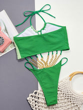Load image into Gallery viewer, Contrast Halter Neck Chain Detail One-Piece Swimsuit