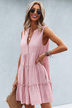 Load image into Gallery viewer, Frill Trim Notched Sleeveless Tiered Dress