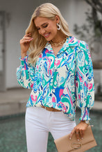 Load image into Gallery viewer, Printed Puff Sleeve Collared Blouse
