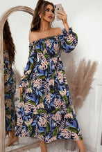 Load image into Gallery viewer, Botanical Print Off-Shoulder Flounce Sleeve Dress
