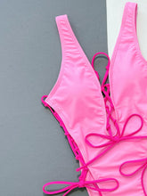 Load image into Gallery viewer, Lace-Up Deep V Sleeveless One-Piece Swimsuit
