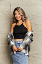 Load image into Gallery viewer, Plaid Dropped Shoulder Collared Jacket