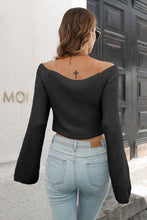 Load image into Gallery viewer, Cropped V-Neck Flare Sleeve Knit Top