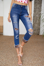 Load image into Gallery viewer, Leopard Patch Distressed Cropped Jeans