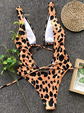 Load image into Gallery viewer, Lace-Up Backless Plunge One-Piece Swimwear
