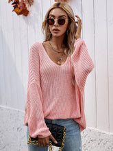 Load image into Gallery viewer, Rib-Knit Drop Shoulder V-Neck Pullover Sweater