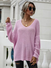 Load image into Gallery viewer, Rib-Knit Drop Shoulder V-Neck Pullover Sweater