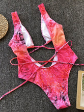 Load image into Gallery viewer, Lace-Up Backless Plunge One-Piece Swimwear