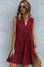 Load image into Gallery viewer, Frill Trim Notched Sleeveless Tiered Dress