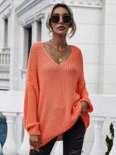 Load image into Gallery viewer, Rib-Knit Drop Shoulder V-Neck Pullover Sweater
