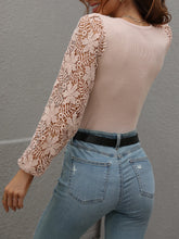 Load image into Gallery viewer, Lace Sleeve Round Neck Ribbed Top
