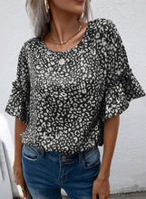 Load image into Gallery viewer, Leopard Round Neck Frill Trim Blouse