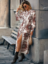 Load image into Gallery viewer, Printed Tie Waist Notched Neck Midi Dress