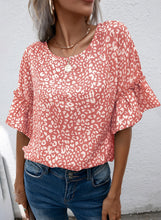 Load image into Gallery viewer, Leopard Round Neck Frill Trim Blouse