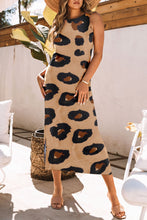 Load image into Gallery viewer, Leopard Round Neck Sleeveless Midi Dress