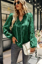 Load image into Gallery viewer, Applique Frill Trim Tie Neck Blouse