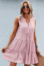 Load image into Gallery viewer, Frill Trim Notched Sleeveless Tiered Dress