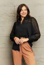 Load image into Gallery viewer, Notched Neck Openwork Long Sleeve Shirt